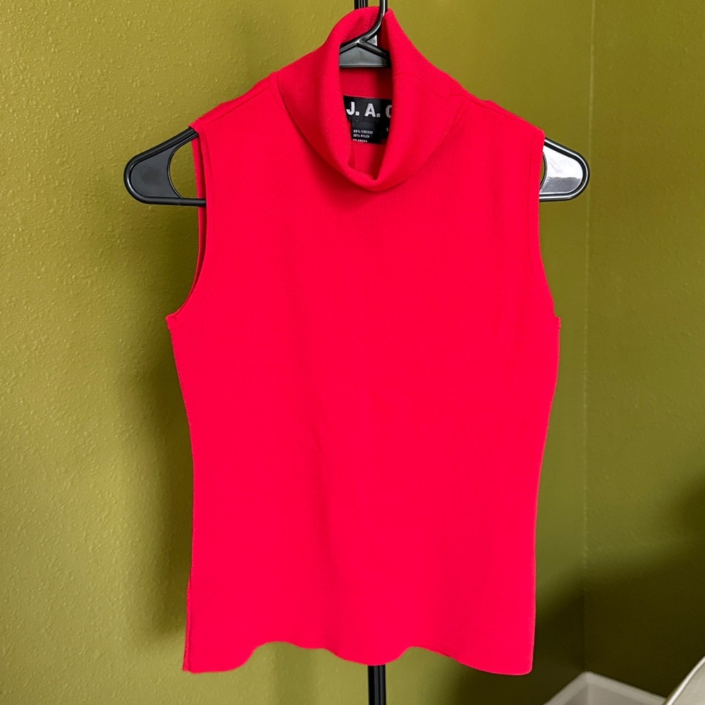 VINTAGE J.A.C. Red Sleeveless Turtleneck Knit Top size M